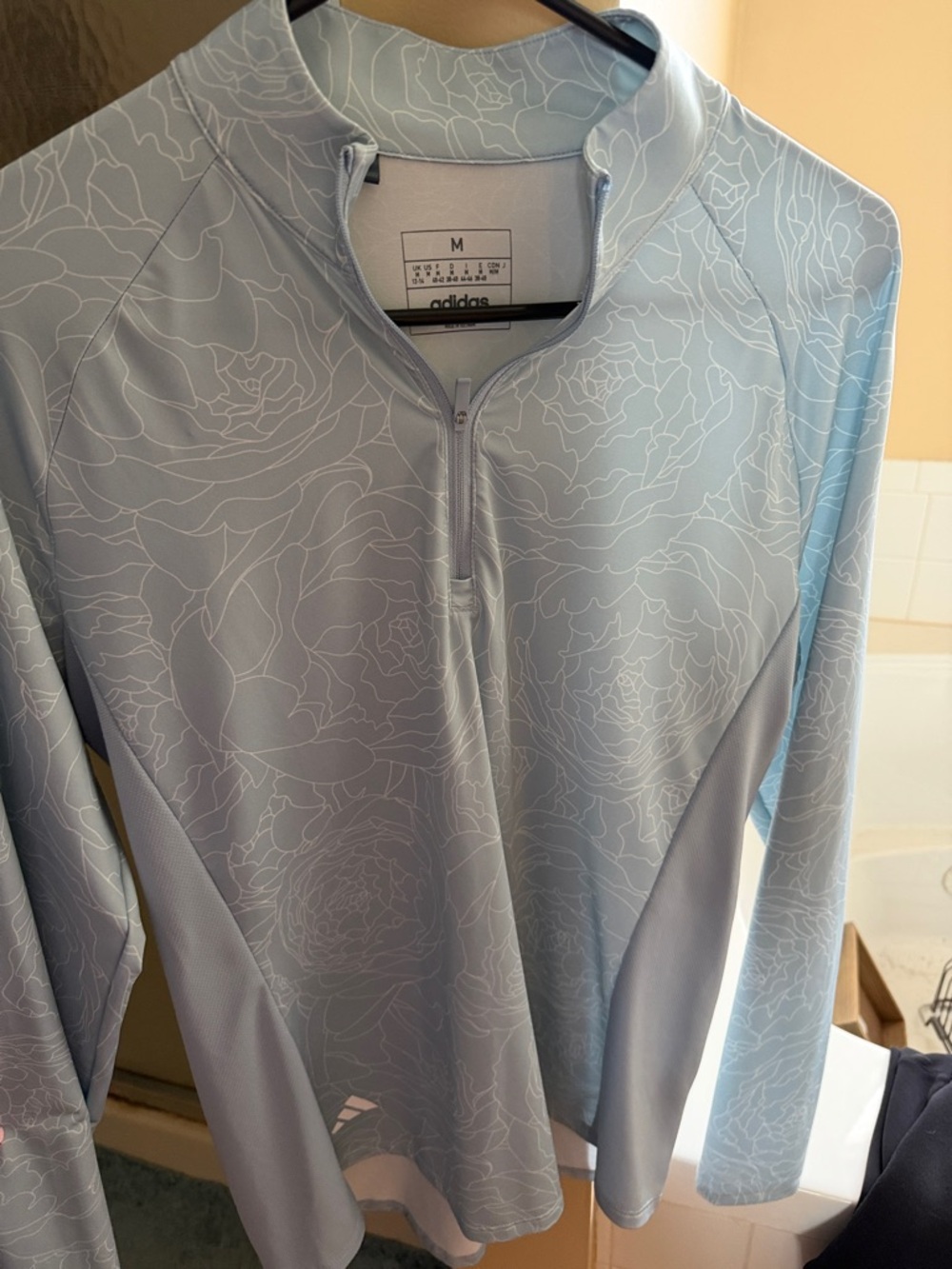 adidas Pale Blue Floral Quarter-Zip Performance Top